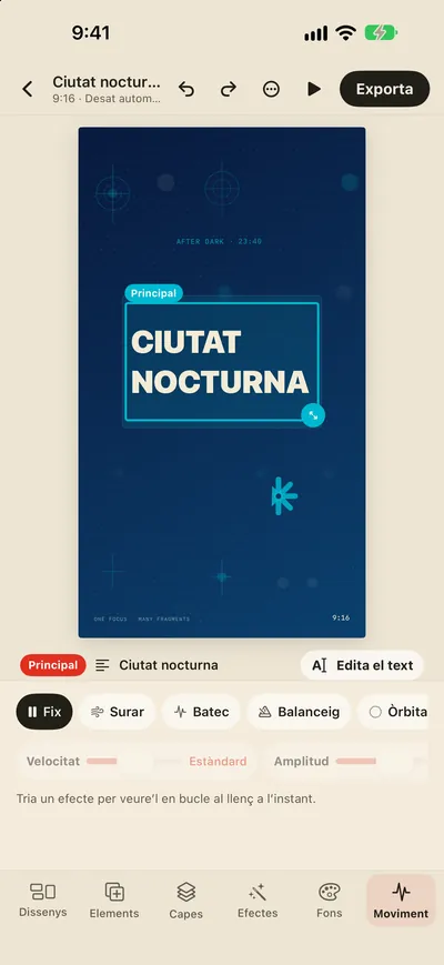Efectes de moviment i exportació en GIF/MP4