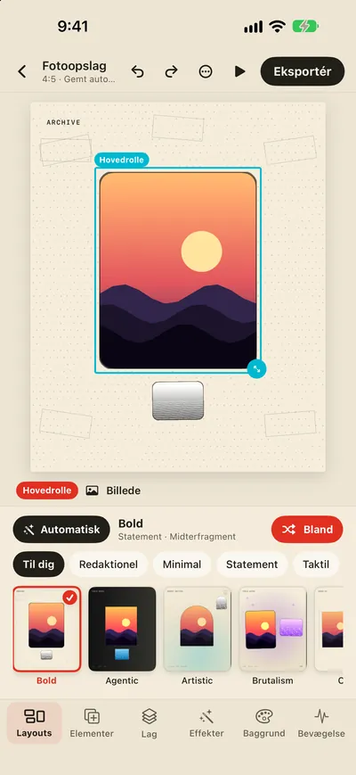 Ét tryk for at blande. En million layouts.
