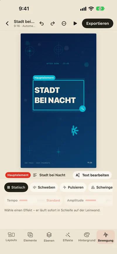 Bewegungseffekte und GIF/MP4-Export