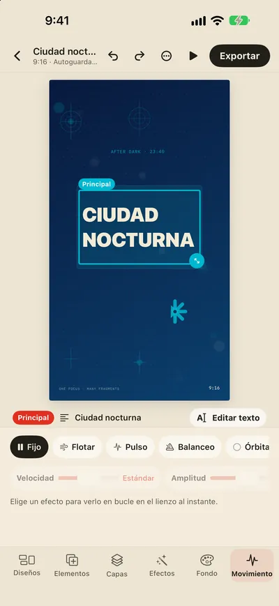 Efectos de movimiento y exportación en GIF/MP4