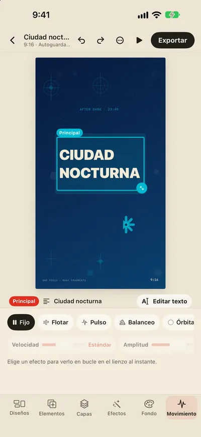 Efectos de movimiento y exportación en GIF/MP4