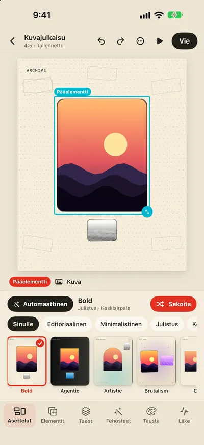 Sekoita yhdellä napautuksella. Miljoona asettelua.