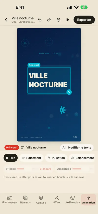 Effets d’animation et export GIF/MP4