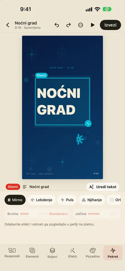 Efekti pokreta i izvoz u GIF/MP4