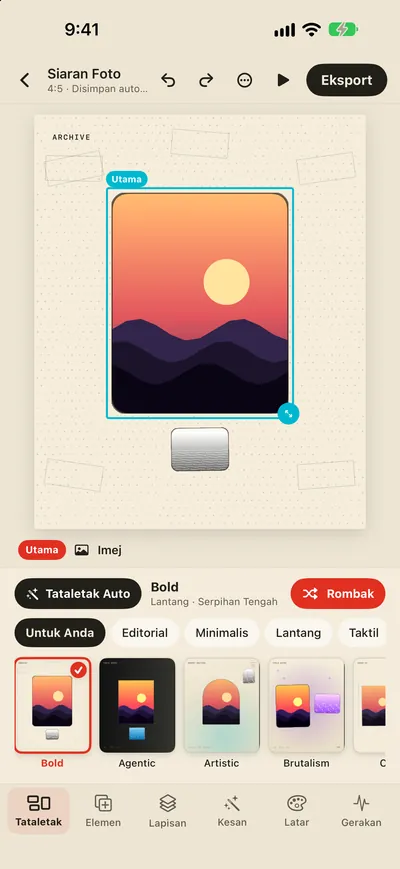 Ketik sekali untuk rombak. Berjuta tataletak.