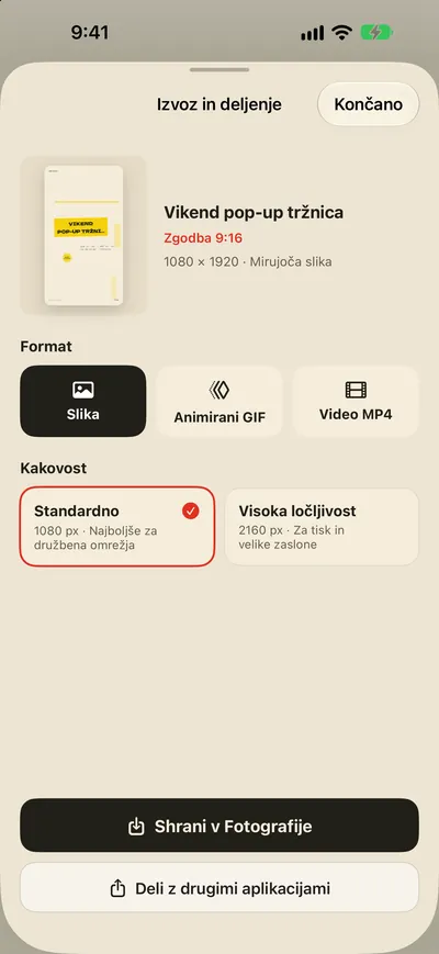 Shranite v Fotografije. Delite takoj.