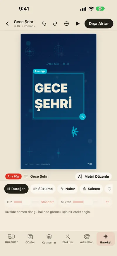 Hareket efektleri ve GIF/MP4 dışa aktarma
